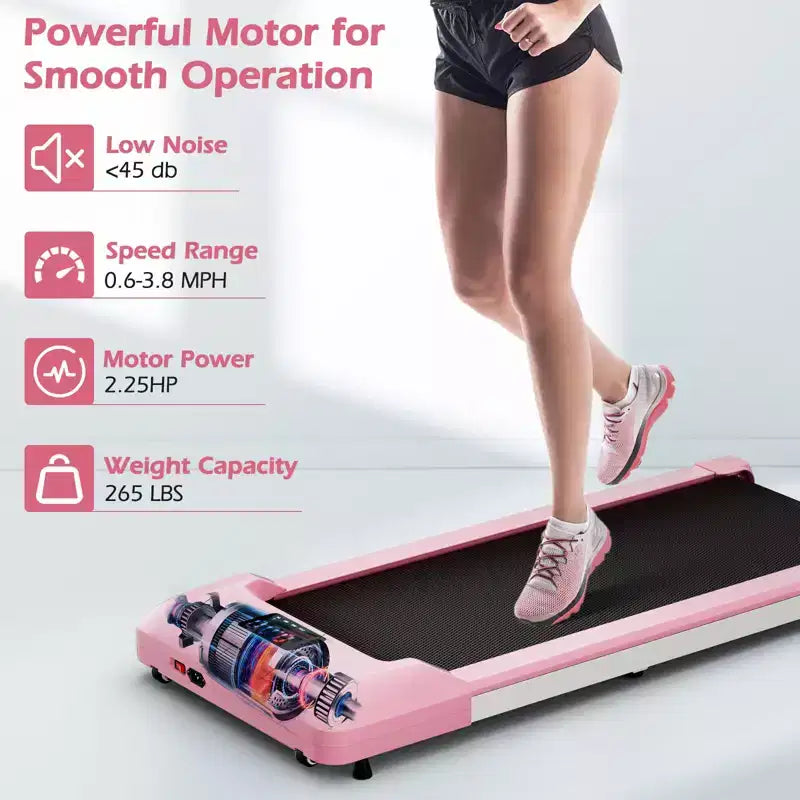 Tapis de marche Costway avec télécommande, écran LED et capacité de 120 kg, tapis de course sous le bureau Gris/Noir/Rose