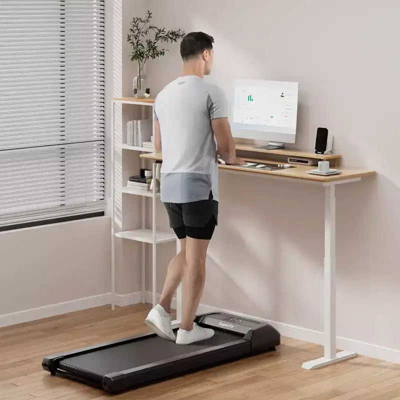 Tapis de marche Costway avec télécommande, écran LED et capacité de 120 kg, tapis de course sous le bureau Gris/Noir/Rose