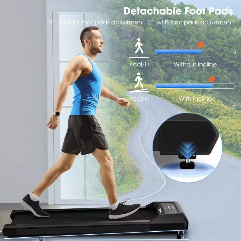 Tapis de marche Costway avec télécommande, écran LED et capacité de 120 kg, tapis de course sous le bureau Gris/Noir/Rose