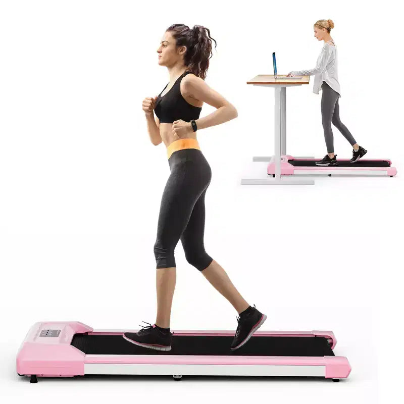 Tapis de marche Costway avec télécommande, écran LED et capacité de 120 kg, tapis de course sous le bureau Gris/Noir/Rose