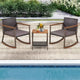 Costway 3 PCS Patio Rattan Rocking Chair Bistro Set Armrest Cushion Table with Storage Shelf Navy/Grey/Off White