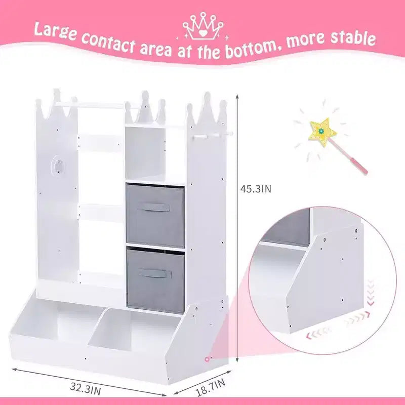 Penderie pour enfant avec miroir éclairé, armoire de rangement pour déguisement de fille, portant à vêtements et bac de rangement