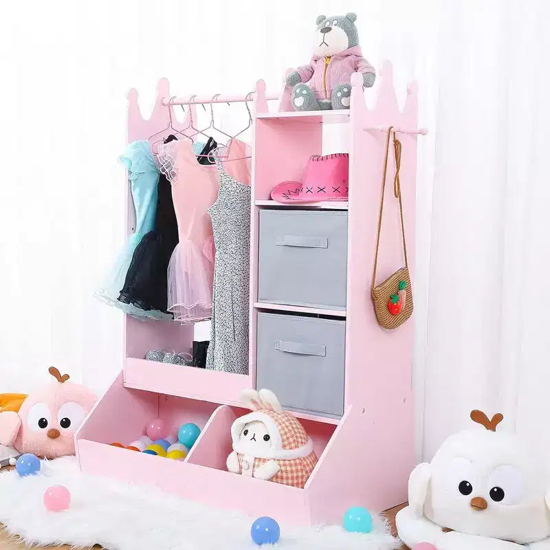 Penderie pour enfant avec miroir éclairé, armoire de rangement pour déguisement de fille, portant à vêtements et bac de rangement