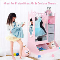 Penderie pour enfant avec miroir éclairé, armoire de rangement pour déguisement de fille, portant à vêtements et bac de rangement