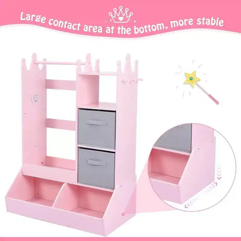 Penderie pour enfant avec miroir éclairé, armoire de rangement pour déguisement de fille, portant à vêtements et bac de rangement