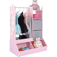 Penderie pour enfant avec miroir éclairé, armoire de rangement pour déguisement de fille, portant à vêtements et bac de rangement