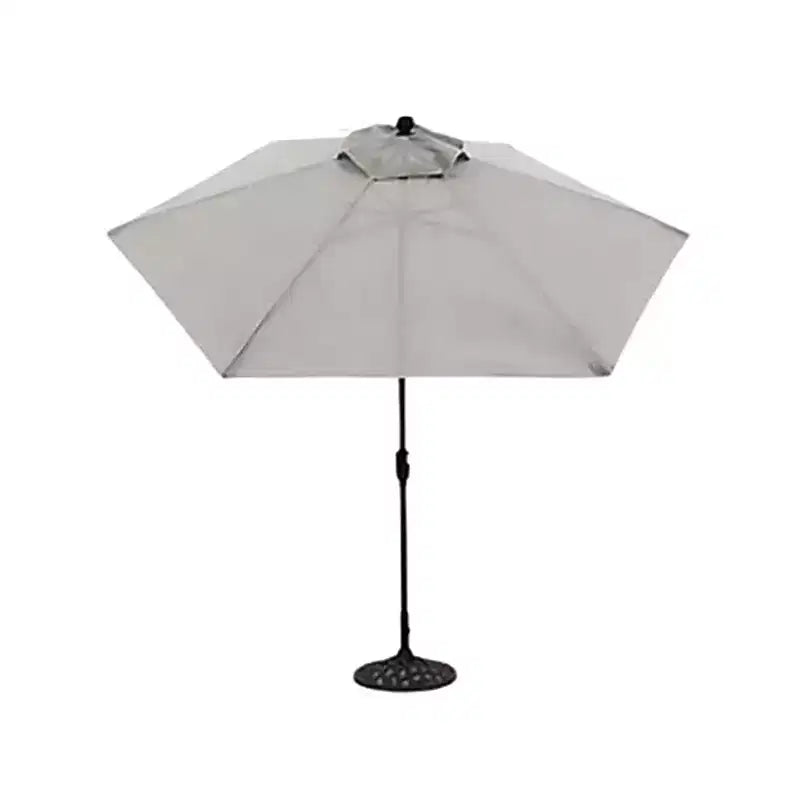 Parasol de terrasse de marché Palermo 9 pieds Four Seasons Courtyard, parasol rond d'extérieur ombragé pour jardin avec inclinaison à bouton-poussoir et mât en aluminium, gris
