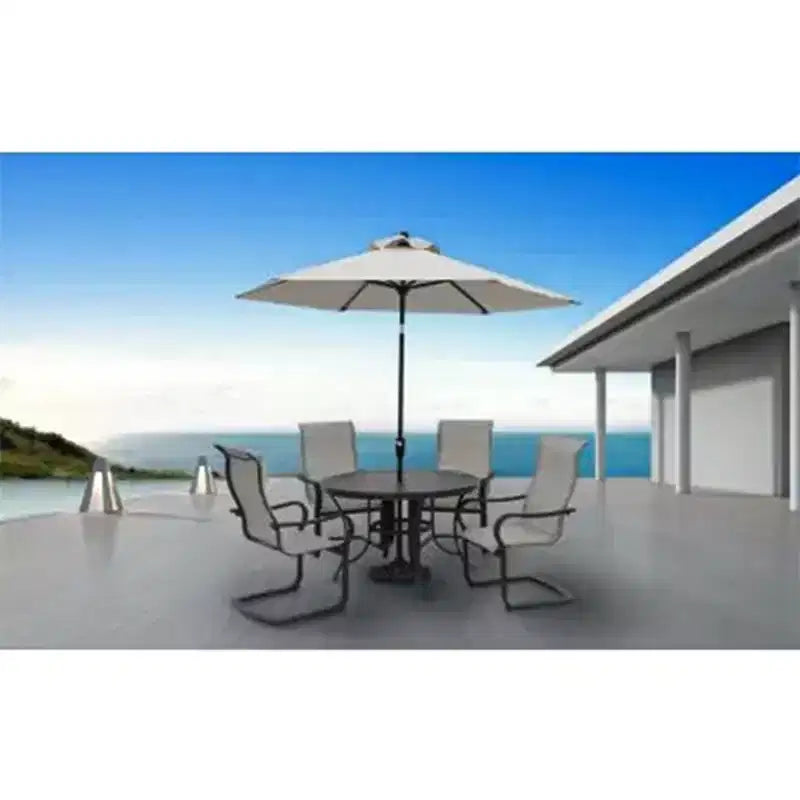 Parasol de terrasse de marché Palermo 9 pieds Four Seasons Courtyard, parasol rond d'extérieur ombragé pour jardin avec inclinaison à bouton-poussoir et mât en aluminium, gris
