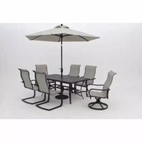 Parasol de terrasse de marché Palermo 9 pieds Four Seasons Courtyard, parasol rond d'extérieur ombragé pour jardin avec inclinaison à bouton-poussoir et mât en aluminium, gris