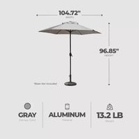 Parasol de terrasse de marché Palermo 9 pieds Four Seasons Courtyard, parasol rond d'extérieur ombragé pour jardin avec inclinaison à bouton-poussoir et mât en aluminium, gris