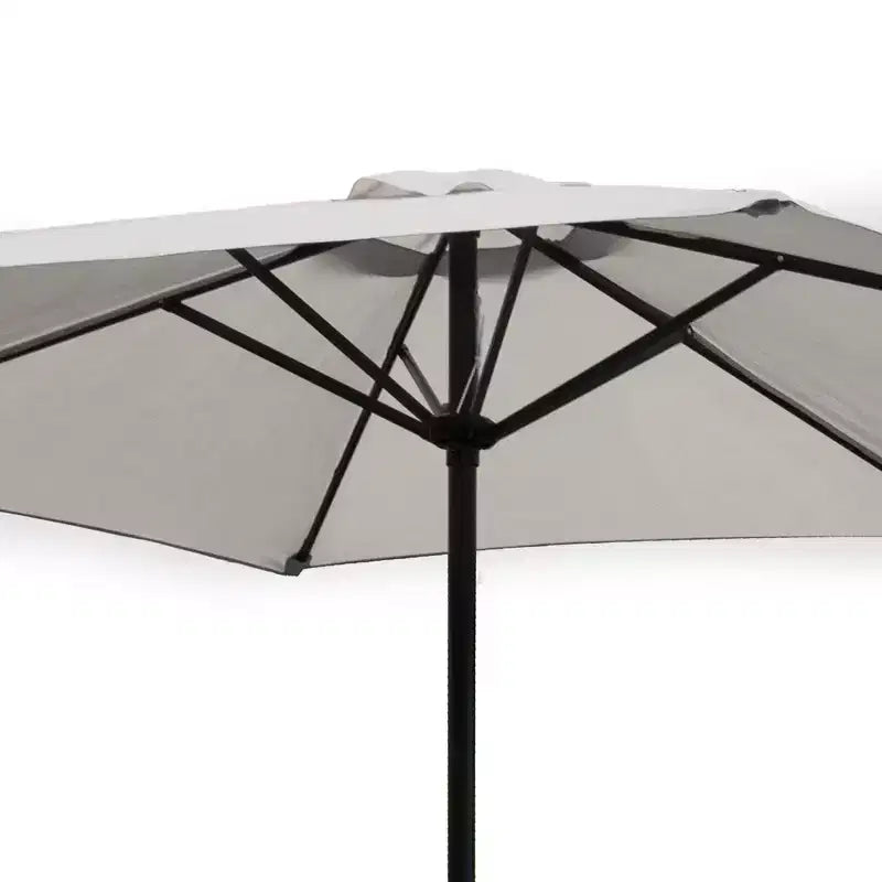 Parasol de terrasse de marché Palermo 9 pieds Four Seasons Courtyard, parasol rond d'extérieur ombragé pour jardin avec inclinaison à bouton-poussoir et mât en aluminium, gris