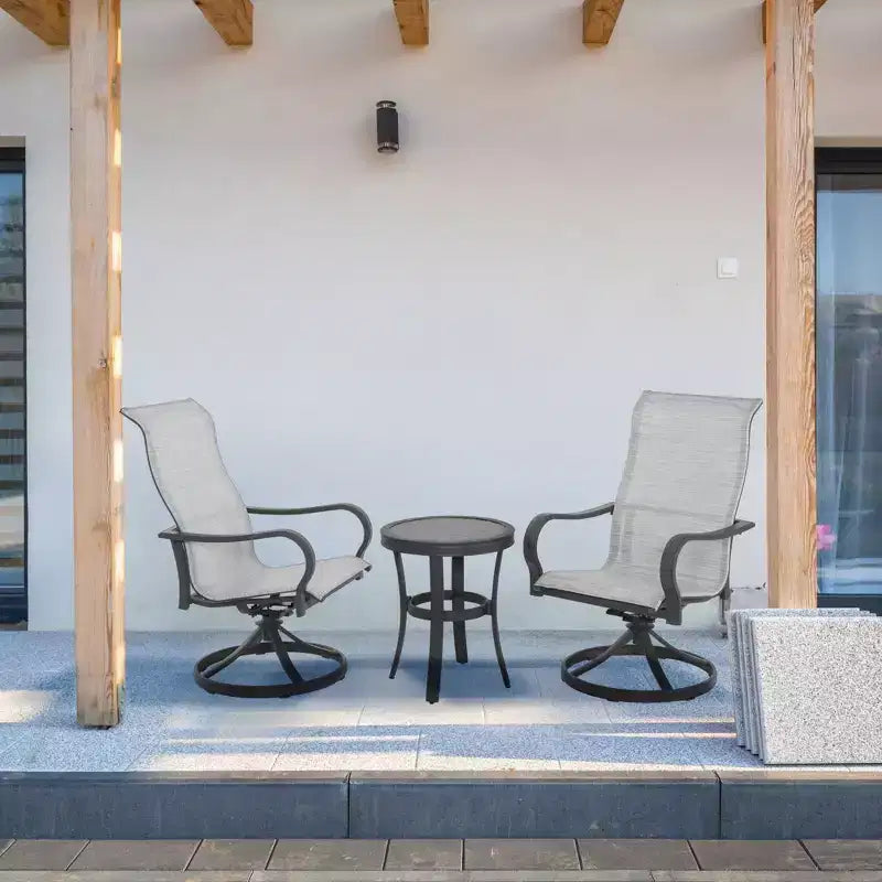 Four Seasons Courtyard Palermo Ensemble de mobilier bistro 3 pièces en aluminium avec chaises à bascule pivotantes et table à carrelage encastré pour pelouses et patios d'extérieur