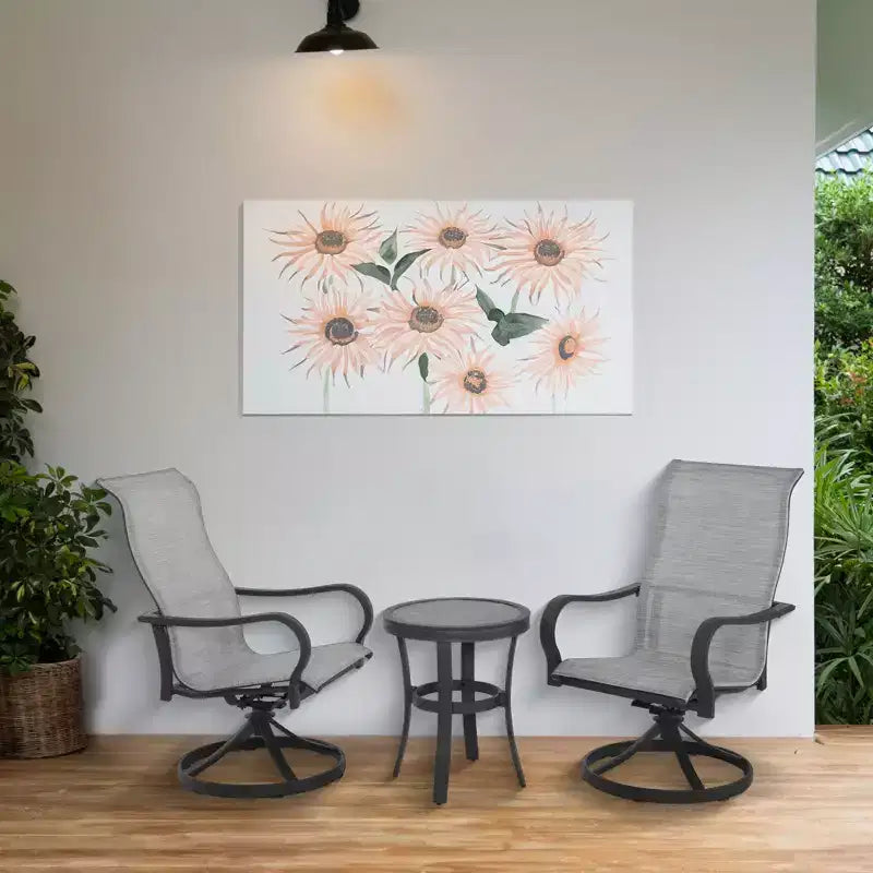 Four Seasons Courtyard Palermo Ensemble de mobilier bistro 3 pièces en aluminium avec chaises à bascule pivotantes et table à carrelage encastré pour pelouses et patios d'extérieur