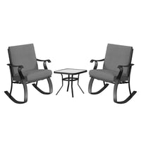 Four Seasons Courtyard Gramercy Ensemble bistro de mobilier de patio d'extérieur 3 pièces avec chaises à bascule rembourrées et table d'appoint carrée, Gris anthracite