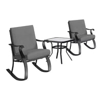 Four Seasons Courtyard Gramercy Ensemble bistro de mobilier de patio d'extérieur 3 pièces avec chaises à bascule rembourrées et table d'appoint carrée, Gris anthracite