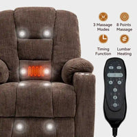 Fauteuil releveur électrique avec massage et chauffage, fauteuils inclinables larges rembourrés Lazy Boy avec USB, ports Type C et 2 porte-gobelets en acier