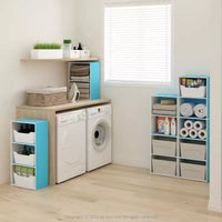 Furinno Étagère décorative à 3 niveaux réversible à 3 cubes ouverte pour salon et bureau, bleu clair/blanc