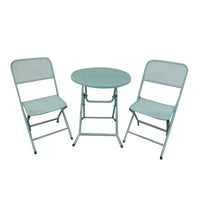 Four Seasons Courtyard Padova Ensemble repas bistro de patio d'extérieur pliable 3 pièces en acier maillé thermolaqué, comprend 1 table et 2 chaises, Bleu