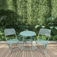 Four Seasons Courtyard Padova Ensemble repas bistro de patio d'extérieur pliable 3 pièces en acier maillé thermolaqué, comprend 1 table et 2 chaises, Bleu