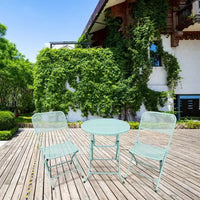 Four Seasons Courtyard Padova Ensemble repas bistro de patio d'extérieur pliable 3 pièces en acier maillé thermolaqué, comprend 1 table et 2 chaises, Bleu