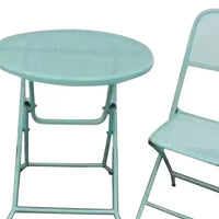 Four Seasons Courtyard Padova Ensemble repas bistro de patio d'extérieur pliable 3 pièces en acier maillé thermolaqué, comprend 1 table et 2 chaises, Bleu