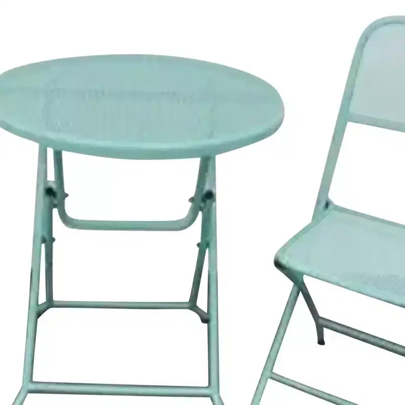 Four Seasons Courtyard Padova Ensemble repas bistro de patio d'extérieur pliable 3 pièces en acier maillé thermolaqué, comprend 1 table et 2 chaises, Bleu