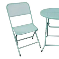 Four Seasons Courtyard Padova Ensemble repas bistro de patio d'extérieur pliable 3 pièces en acier maillé thermolaqué, comprend 1 table et 2 chaises, Bleu