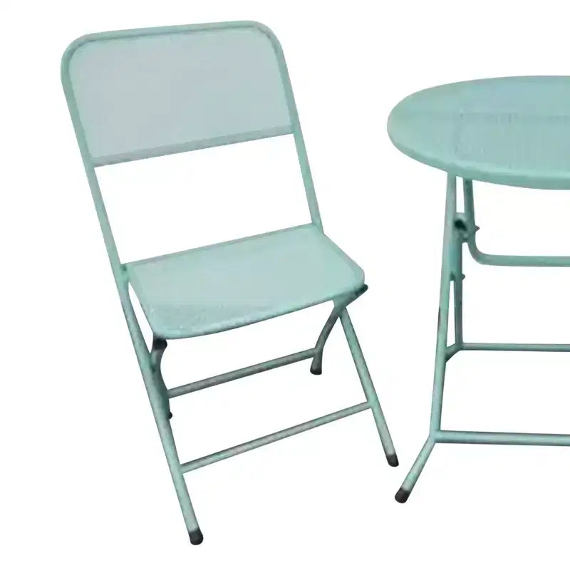 Four Seasons Courtyard Padova Ensemble repas bistro de patio d'extérieur pliable 3 pièces en acier maillé thermolaqué, comprend 1 table et 2 chaises, Bleu
