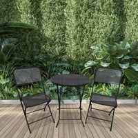Four Seasons Courtyard Padova Ensemble repas bistro d'extérieur 3 pièces avec 2 chaises pliantes et table ronde pour patios ou terrasses, Noir