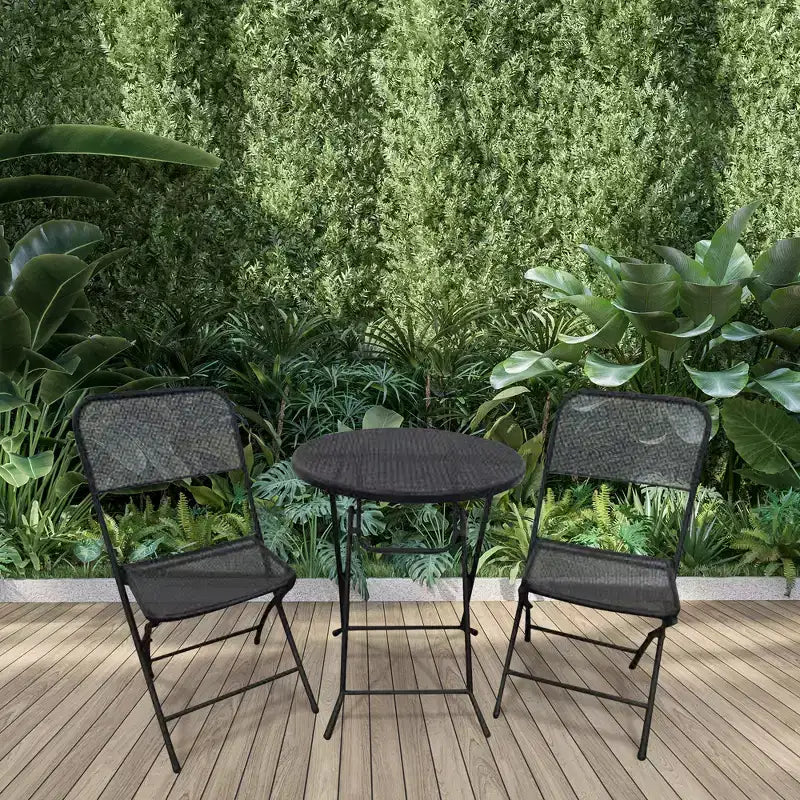 Four Seasons Courtyard Padova Ensemble repas bistro d'extérieur 3 pièces avec 2 chaises pliantes et table ronde pour patios ou terrasses, Noir