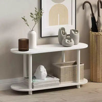 Furinno Table d'appoint ovale moderne à 2 niveaux, table d'appoint, table d'entrée pour salon, chambre à coucher, décoration intérieure, Blanc