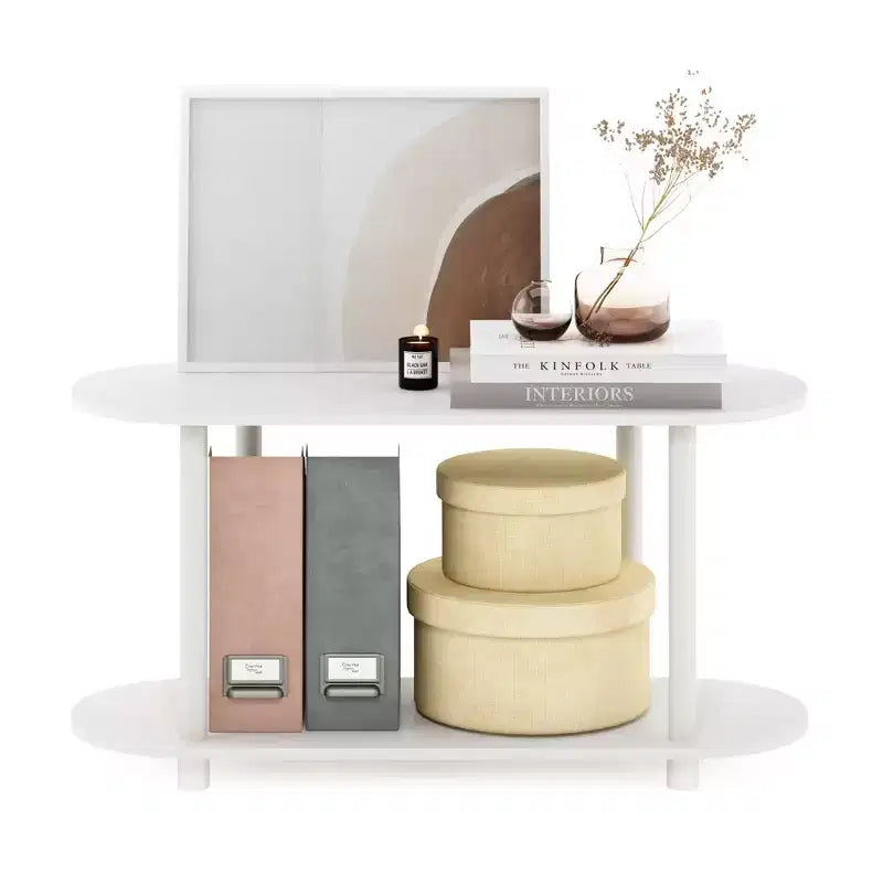Furinno table d'appoint ovale moderne à 2 niveaux, table d'extrémité d'appoint table d'entrée pour salon chambre décoration maison, blanc