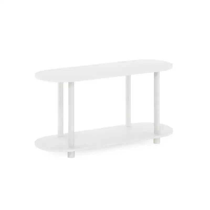 Furinno table d'appoint ovale moderne à 2 niveaux, table d'extrémité d'appoint table d'entrée pour salon chambre décoration maison, blanc