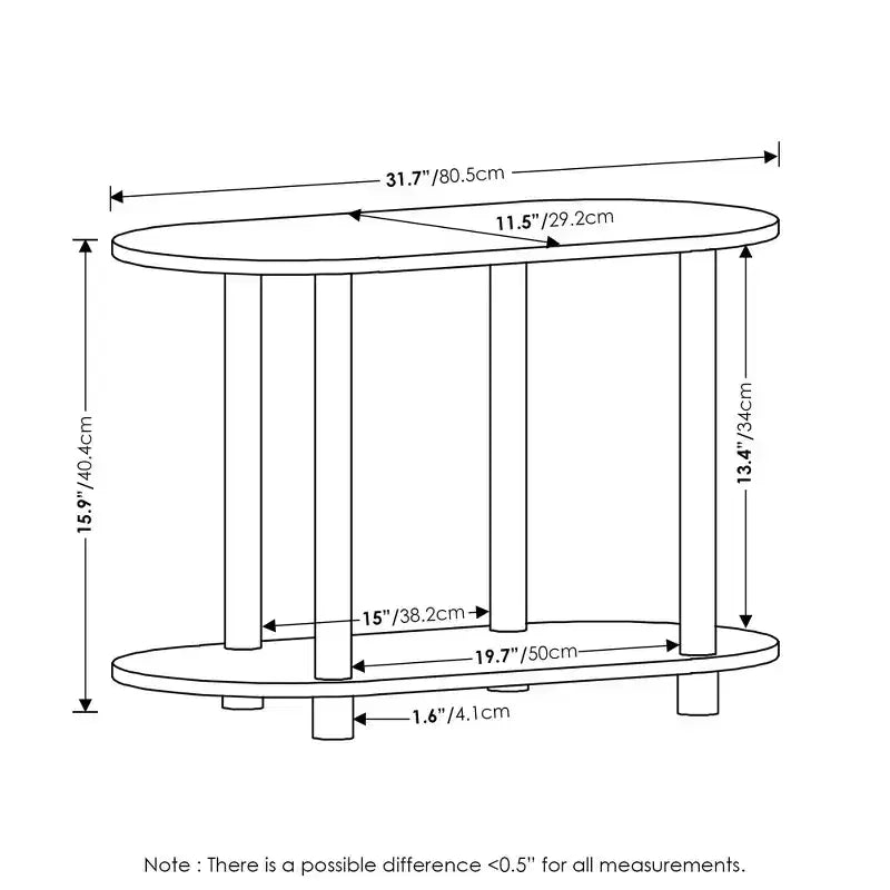Furinno table d'appoint ovale moderne à 2 niveaux, table d'extrémité d'appoint table d'entrée pour salon chambre décoration maison, blanc