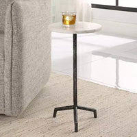 Table d'appoint ronde Puritan 12W en fer noir vieilli et marbre blanc d'Uttermost