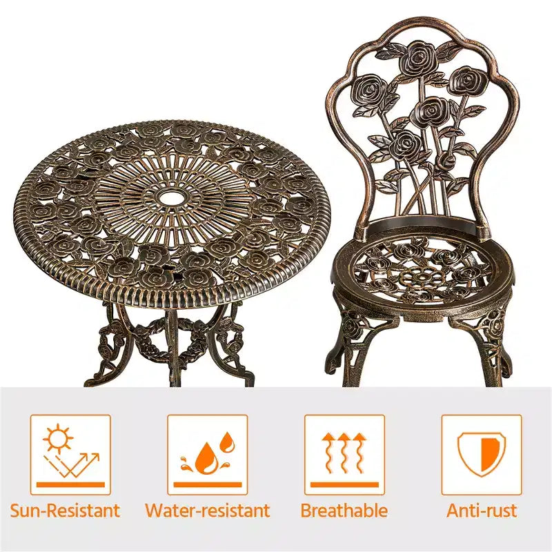 Ensemble Table et Chaises de Bistrot Yaheetech 3 Pièces pour Jardin et Cour Arrière