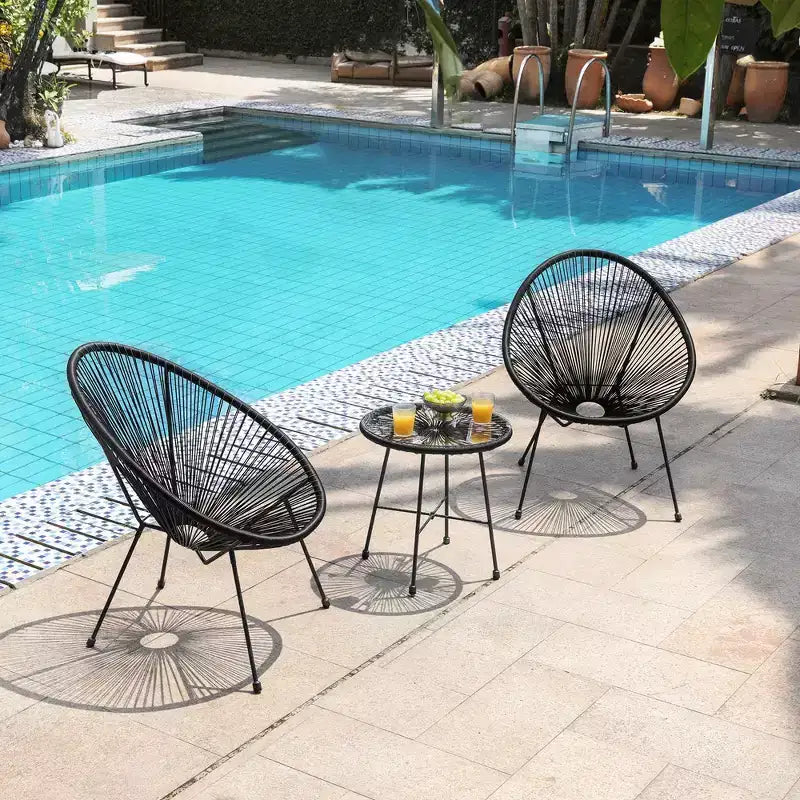 SONGMICS Salon de Jardin 3 pièces Acapulco, Meubles de Patio Modernes, Table Basse en Verre et 2 Chaises, Ensemble Bistro d'Intérieur et d'Extérieur