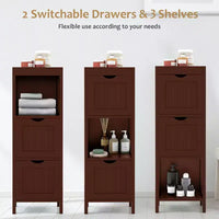 Meuble de salle de bain Costway au sol, organisateur de rangement latéral autoportant avec 2 tiroirs amovibles Marron/Gris/Noir