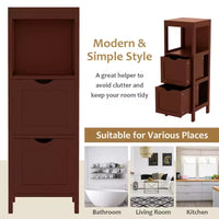 Meuble de salle de bain Costway au sol, organisateur de rangement latéral autoportant avec 2 tiroirs amovibles Marron/Gris/Noir