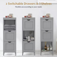 Meuble de salle de bain Costway au sol, organisateur de rangement latéral autoportant avec 2 tiroirs amovibles Marron/Gris/Noir