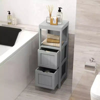 Meuble de salle de bain Costway au sol, organisateur de rangement latéral autoportant avec 2 tiroirs amovibles Marron/Gris/Noir
