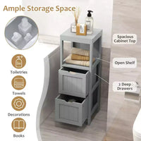 Meuble de salle de bain Costway au sol, organisateur de rangement latéral autoportant avec 2 tiroirs amovibles Marron/Gris/Noir