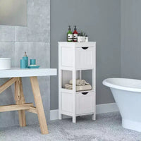 Meuble de salle de bain Costway au sol, organisateur de rangement latéral autoportant avec 2 tiroirs amovibles Marron/Gris/Noir