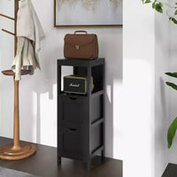 Meuble de salle de bain Costway au sol, organisateur de rangement latéral autoportant avec 2 tiroirs amovibles Marron/Gris/Noir