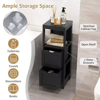 Meuble de salle de bain Costway au sol, organisateur de rangement latéral autoportant avec 2 tiroirs amovibles Marron/Gris/Noir