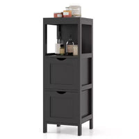 Costway Bathroom Floor Cabinet Freestanding Side Storage Organizer with 2 Removable Drawers Brown/Grey/Black