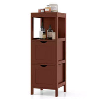 Meuble de salle de bain Costway au sol, organisateur de rangement latéral autoportant avec 2 tiroirs amovibles Marron/Gris/Noir