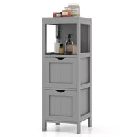 Meuble de salle de bain Costway au sol, organisateur de rangement latéral autoportant avec 2 tiroirs amovibles Marron/Gris/Noir