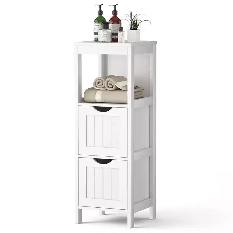 Meuble de salle de bain Costway au sol, organisateur de rangement latéral autoportant avec 2 tiroirs amovibles Marron/Gris/Noir