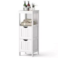 Meuble de salle de bain Costway au sol, organisateur de rangement latéral autoportant avec 2 tiroirs amovibles Marron/Gris/Noir